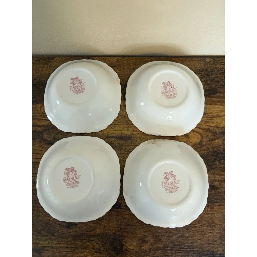 Johnson Brothers Red Paisley Ironstone Square Cereal Bowls Set of 4 England